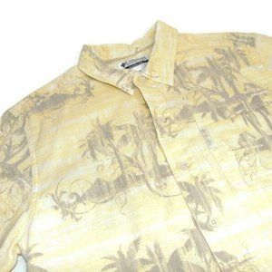 Columbia Men's Medium Hawaiian Palm Trees Short Sleeve Button Shirt Yellow